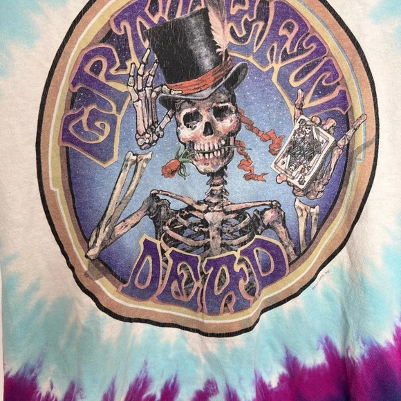 Vintage 1999 Grateful Dead Liquid Blue Tie Dye Skeleton Magician Double Sided - Picture 9 of 13